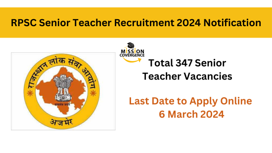 RPSC Senior Teacher Recruitment 2024 is released for 347 vacancies. Candidates can use the RPSC Senior Teacher Apply Online Link to apply for the examination online