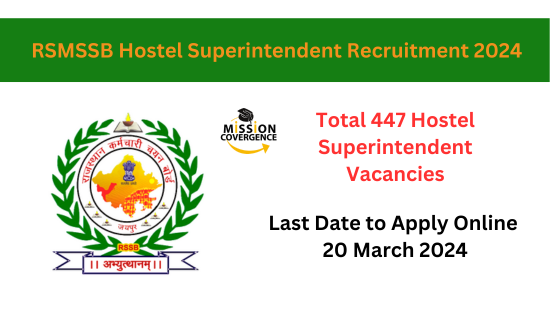 Join RSMSSB Hostel Superintendent Recruitment 2024! 447 vacancies available. Manage hostels, supervise facilities, and ensure smooth operations. Apply now for an exciting opportunity