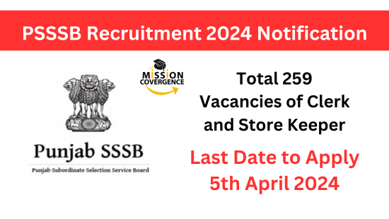 PSSSB Recruitment 2024 Notification for 259 Vacancies, Apply Now